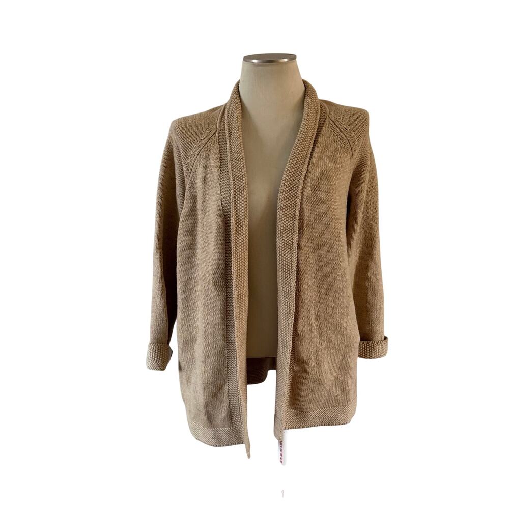 J McLaughlin Tan 100% Merino Wool Knit Open Cardigan Sz L